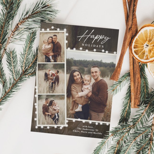 Rustika julbelysningar 4 Foto Collage Julkort (Skapare uppladdad)