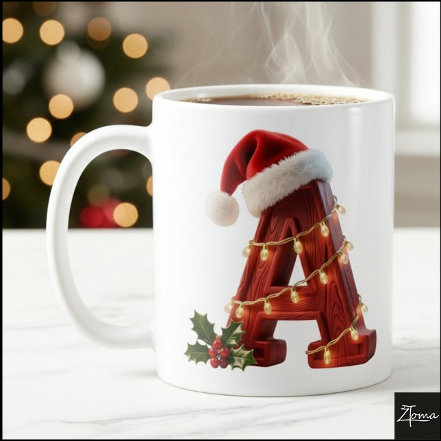 Rustika julbokstav A kedjeljus i trä Kaffemugg (Skapare uppladdad)