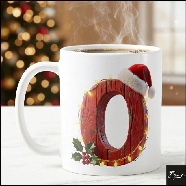 Rustika julbokstav O strängljus i trä Kaffemugg (Skapare uppladdad)