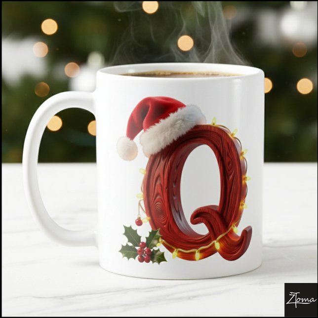 Rustika julbokstav Q Strängljus i trä Kaffemugg (Skapare uppladdad)