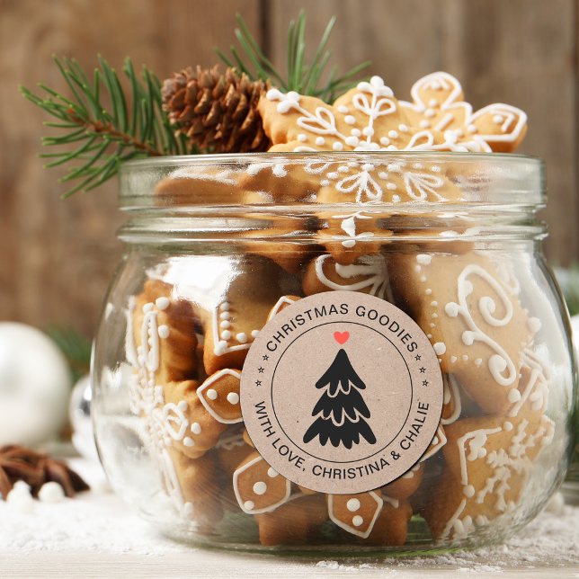 Rustika julgodis hjärta personlig runt klistermärke (Rustic Christmas Goodies Heart Personalized Classic Round Sticker)