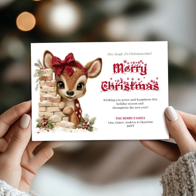 Rustika julhälsning med nyfiken ren - rolig  julkort (Rustic Peeking Reindeer Funny Holiday Greeting Card

)