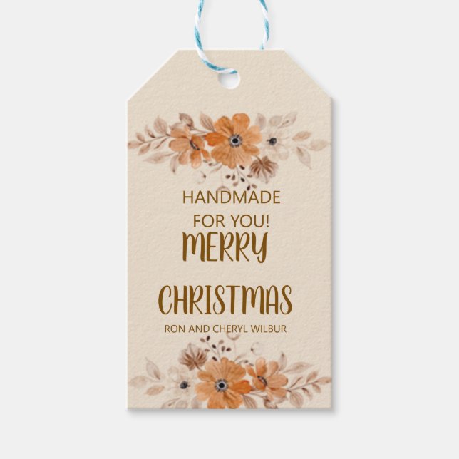 Rustika julklappsetiketter med boho blommotiv presentetikett (Framsidan)