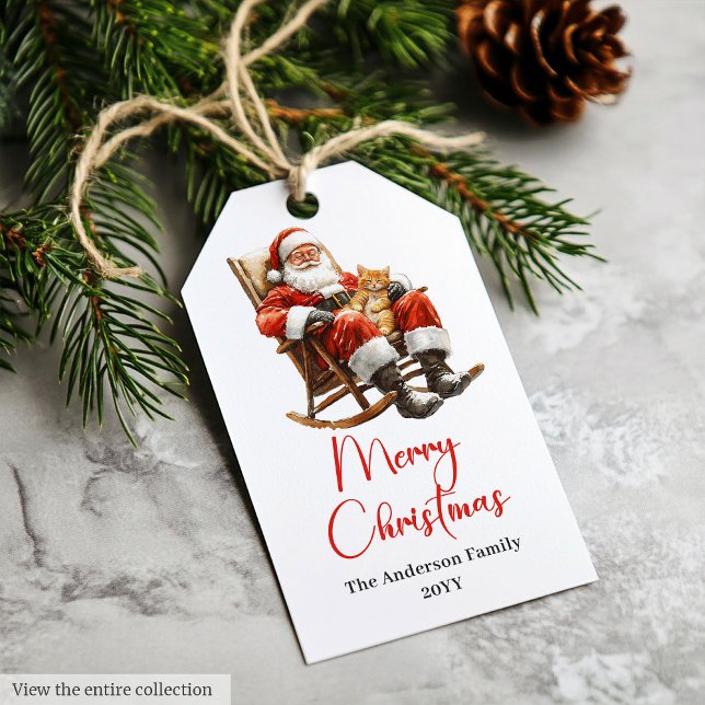 Rustika julklappsetiketter med traditionell Santa  Presentetikett (Rustic Santa Claus Traditional Red White Gift Tag)