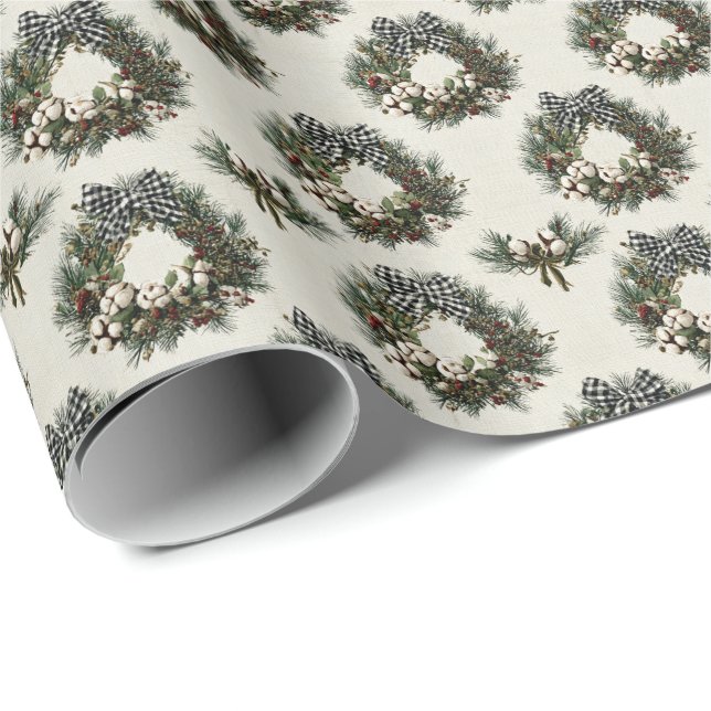 Rustika julkransar av tall och bär presentpapper (Rullad Hörn)