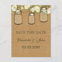 Rustika jute elfenbensrosor murskål sparar datum meddelande vykort