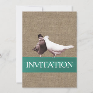 Rustika Kärleksfåglar Teal Band Burlap Bröllop Inbjudningar
