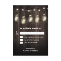 Rustika kort för bröllops-RSVP i trä och murade gl