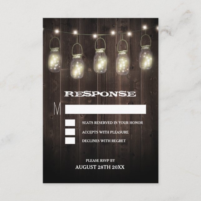 Rustika kort för bröllops-RSVP i trä och murade gl (Framsida)