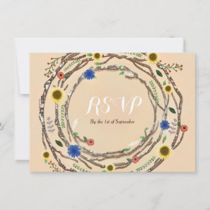 Rustika kort med blomster och trädgrenar för RSVP