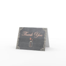 Rustika kort med korallfärgade tack för masonkruka