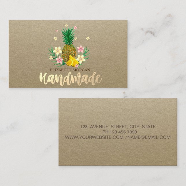 Rustika, Kraft, Handgjorda Ananasblommor  Visitkort (Fram/baksida)