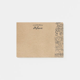 Rustika Kraft Katter Illustration Personlig Post-it Block