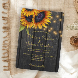 Rustika lampor solros gammalt ladanträ bröllop inbjudningar