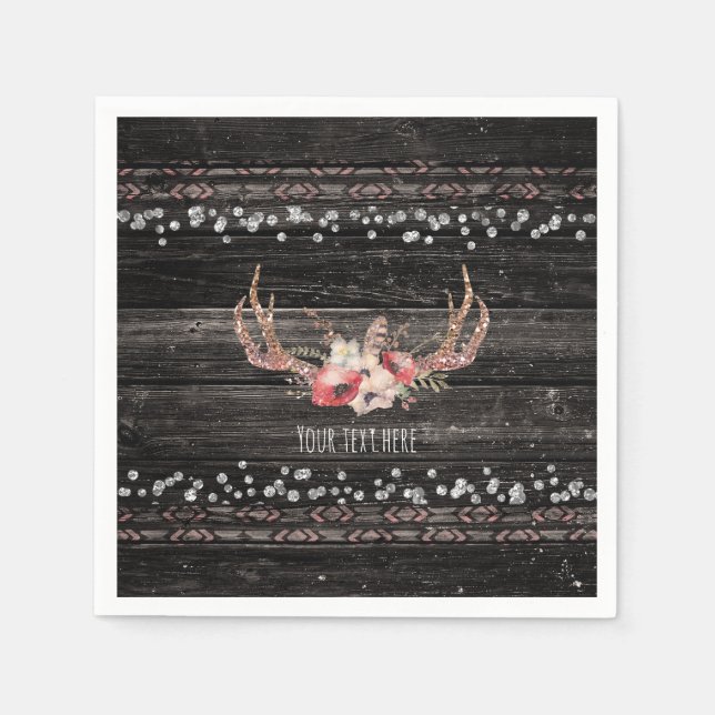 Rustika landlig glamour blommor & horn Chic Boho Pappersservett (Framsidan)