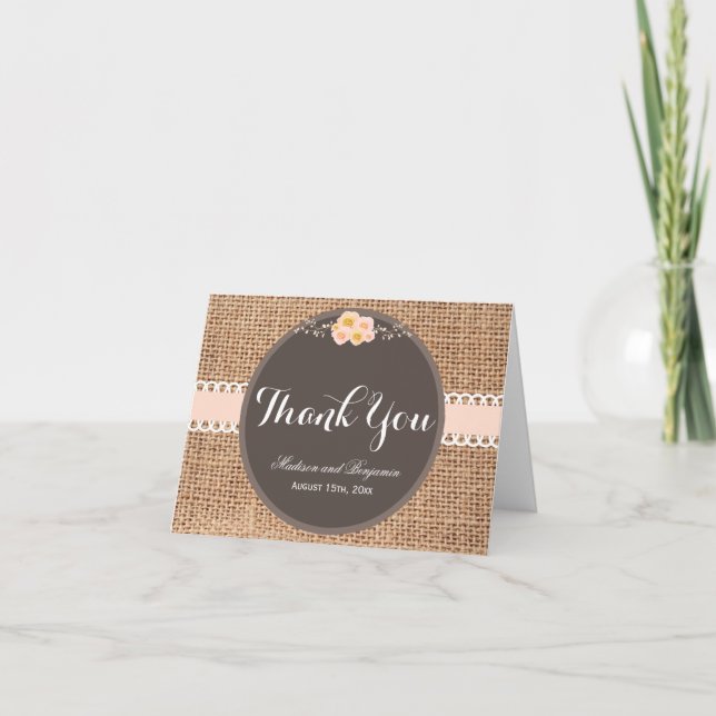 Rustika Landskaps Jute Bröllop Tacksamt-kort Tack Kort (Framsida)
