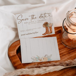 Rustika landsstövlar och hatt Blommig Save the Dat Tilläggskort