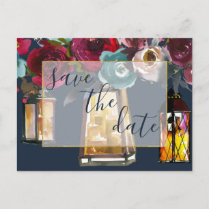 Rustika Lanternor Burgundy Navy Save the Date Meddelande Vykort