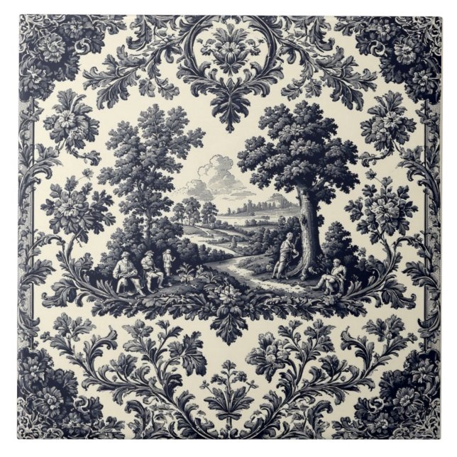 Rustika lantfolk Fransk Toile Pastoral Landskap Kakelplatta (Framsidan)