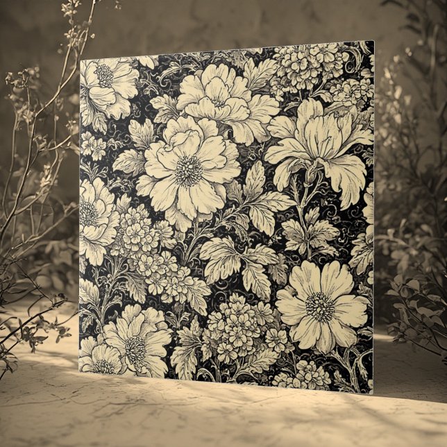 Rustika Lantliga Blommotiv Monokromt Utslitet Kakelplatta (Rustic Country Floral Motifs Monochrome Distressed Ceramic Tile)