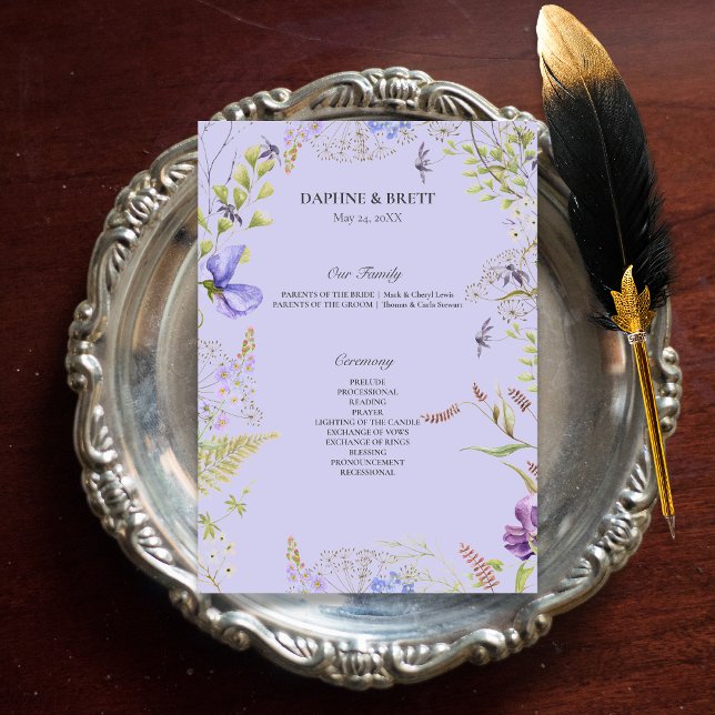 Rustika Lavendel Salvia Vildblommor Lavendel Bröll Program (Rustic Lavender & Sage Wildflowers Lavender Wedding Program)