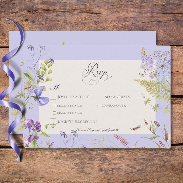 Rustika Lavendel- & Salviarvildblommor Salviasmidd OSA Kort (Rustic Lavender & Sage Wildflowers Lavender Dinner RSVP Card)