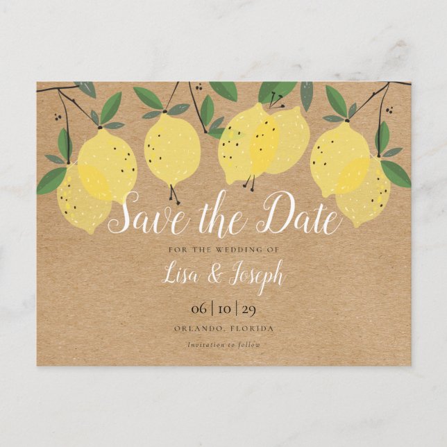 Rustika Lemons Boho Elegant Spara Datumet Vykort (Framsida)