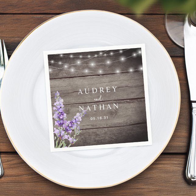 Rustika Lila Ljussättning Bröllop Pappersservett (Rustic Lavender Lights Wedding Napkins)