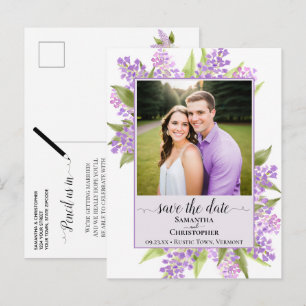 Rustika Lilas Bröllop Spara Datum Foto Lavendel Meddelande Vykort