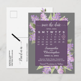 Rustika Lilas Bröllop Spara Datum Kalender Grå Meddelande Vykort