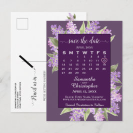 Rustika Lilas Bröllop Spara Datum Kalender Plommon Meddelande Vykort