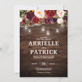 Rustika Ljus för Blommor i Burgunderfärg Inbjudningar