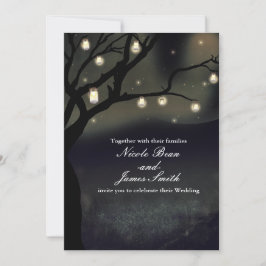 Rustika ljus för träd och murar & Lykta för bröllo Inbjudningar