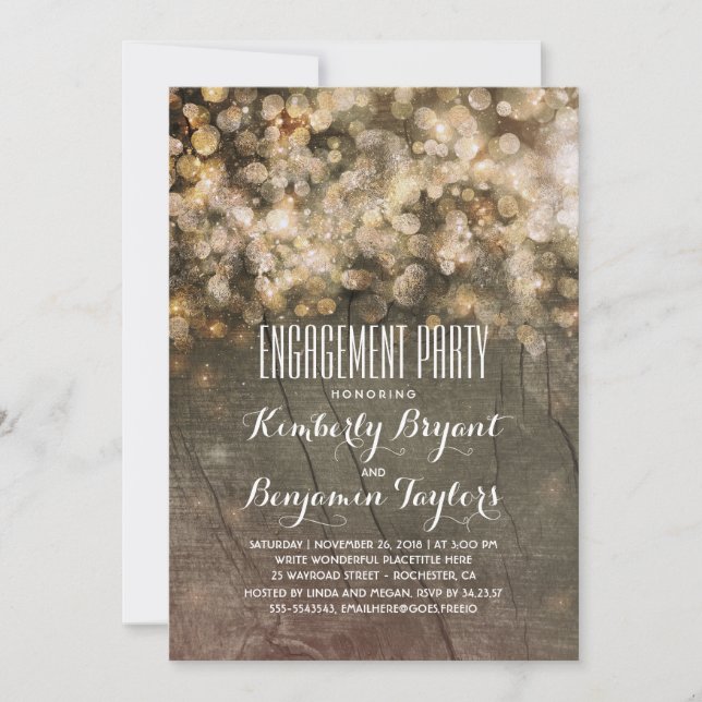 Rustika Ljus Glitter Trä Förlovningsfest (Framsida)