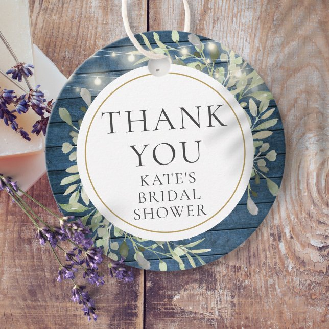 Rustika Ljus Grönska Bröllopsdusch Tack Gåvor Etiketter (Rustic Lights Greenery Bridal Shower Thank You Favor Tags)