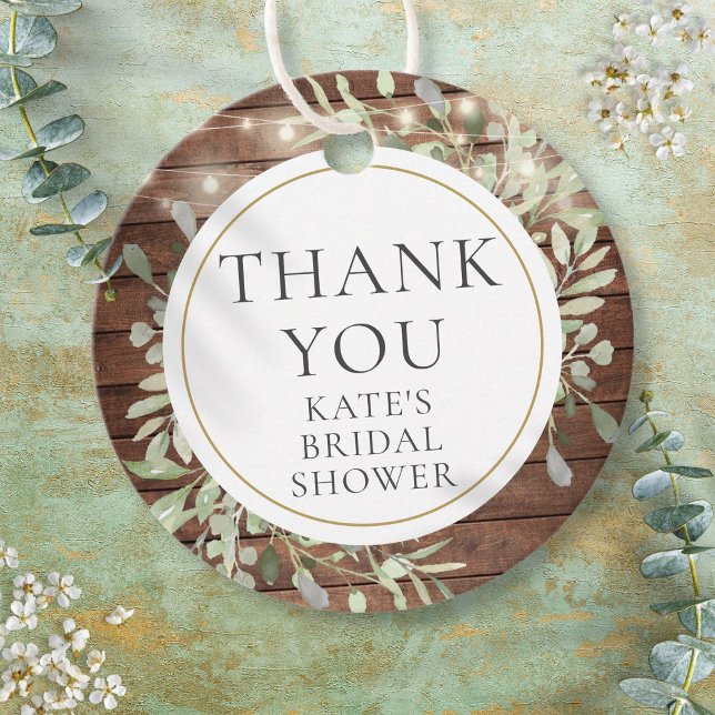 Rustika Ljus Grönskande Bröllopsfest Tack Gåvor Etiketter (Rustic Lights Greenery Bridal Shower Thank You Favor Tags)