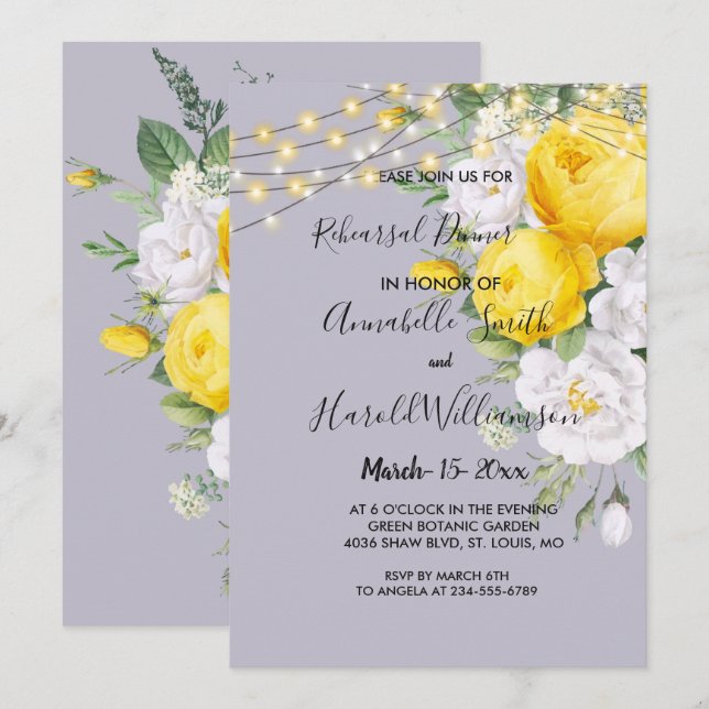 Rustika ljus Gula   Övningsmiddagsinbjudan Inbjudningar (Fram/baksida)