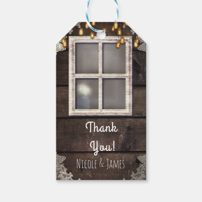 Rustika Ljus i Ladugårdsfönster & Spetspresentfavo Presentetikett (Framsidan)