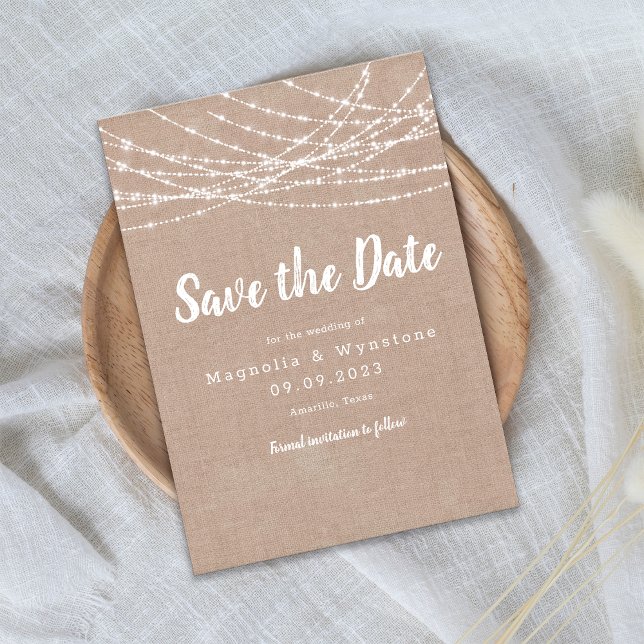 Rustika Ljus i Rep med Jute Wedding Save the Date Spara Datumet (Skapare uppladdad)