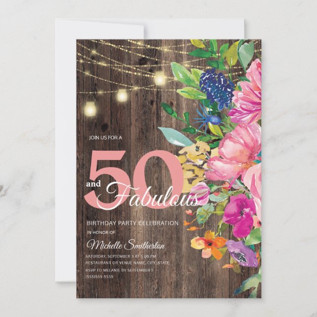 Rustika Ljus i Rosa Blommig Sladd 50 Fantastisk Inbjudningar (Framsida)