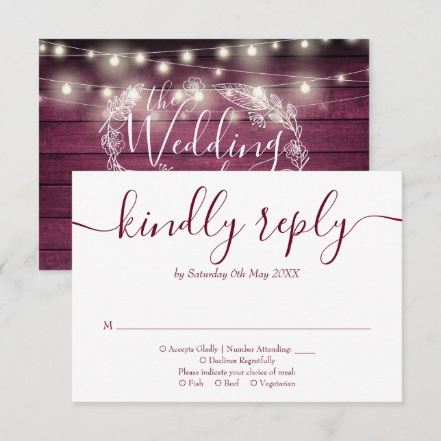 Rustika Ljus i Rött Trä med Blommig Text OSA Kort (Fram/baksida)