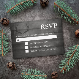 Rustika Ljus i Svart Trä till Bröllop RSVP OSA Kort