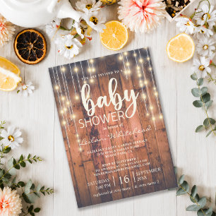 Rustika Ljus i Trä för Baby Shower Inbjudningar
