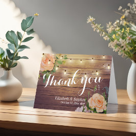 Rustika Ljus i Trä med Blommor Tackkort för Bröllo