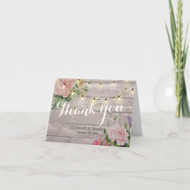Rustika Ljus i Trä med Blommotiv - Tacksamma Bröll Tack Kort (Framsida)