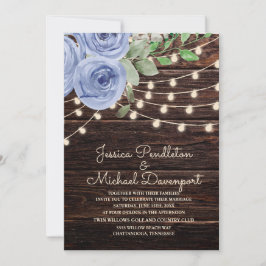 Rustika Ljus i Träsling med Blå Blommor för Bröllo Inbjudningar