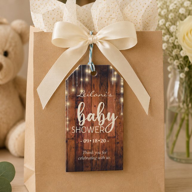 Rustika Ljus i Träslinga Tack för Barnkalas Presentetikett (Add a beautifully polished finishing touch to your party favors with these rustic wood gift tags.)