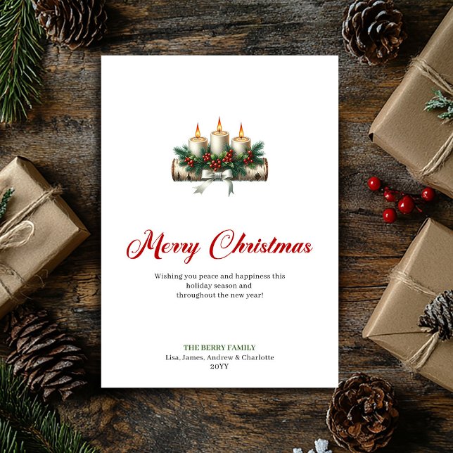 Rustika ljus julgran gren julkort (Rustic Christmas candles pine branch holiday card)