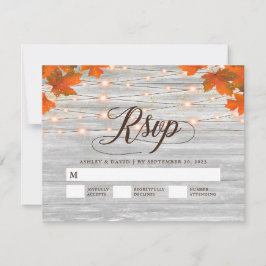 Rustika Ljus med Höstlöv för Bröllop RSVP OSA Kort