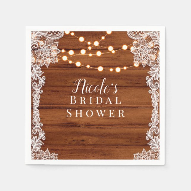 Rustika Ljus med Träsnide och Snurra - Bröllop Bru Pappersservett (Framsidan)